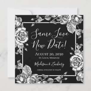 Invitación Elegante floral blanca negra con el mismo amor nue
