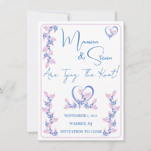 Invitación Elegante Floral Blanca, Rosa Y Azul Ahorra La Fech
