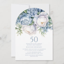 Invitación Elegante floral blanca y azul turquesa 50º arco de