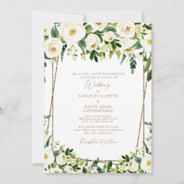 Invitación Elegante floral blanca y Boda formal de oro