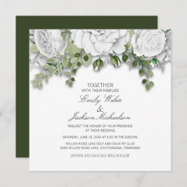 Invitación Elegante floral blanca y Boda verde