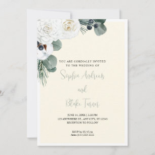 Invitación Elegante floral blanca y verde Boda amarillo