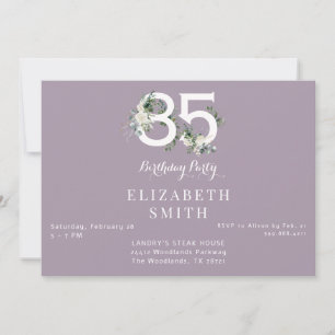 Invitación Elegante Floral Blanco Cumpleaños 85 Lavanda II