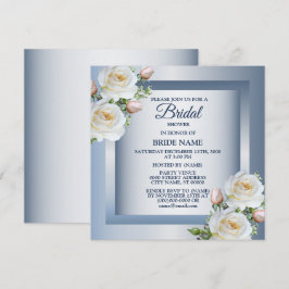 Invitación Elegante floral blanco lluvia de novia gris azul