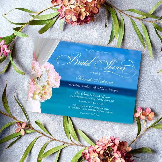 Invitación Elegante Floral Blue Ocean Beach Bridal Shower (Subido por el creador)