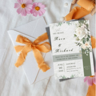 Invitación Elegante Floral Boda Guardar la Fecha