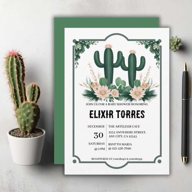 Invitación Elegante Floral Boho Modern Cactus Baby Shower (Subido por el creador)