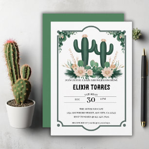 Invitación Elegante Floral Boho Modern Cactus Baby Shower