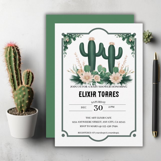 Invitación Elegante Floral Boho Modern Cactus Baby Shower (Subido por el creador)