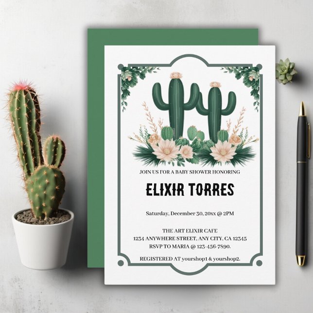Invitación Elegante Floral Boho Modern Cactus Baby Shower (Subido por el creador)