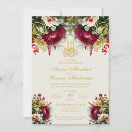 Invitación Elegante floral borgoña Roses rojos Boda islámico