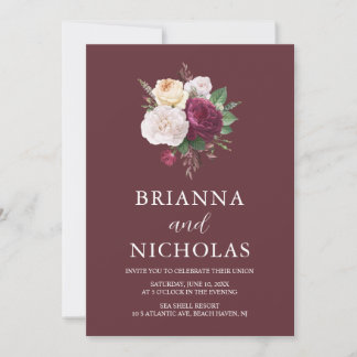 Invitación Elegante floral borgoñona todo en un Boda
