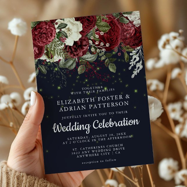 Invitación Elegante floral borgoñona y blanca | Boda de la Ma (Subido por el creador)