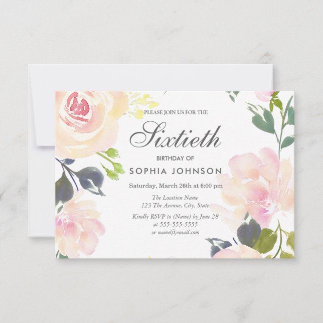 Invitación elegante floral botánica para 60 cumple (Anverso)