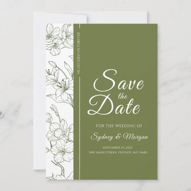Invitación Elegante Floral Botánica Sage Green Guardar La Fec (Anverso)