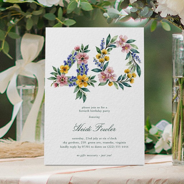 Invitación Elegante Floral Botánico 40 Cumpleaños 40 (Subido por el creador)