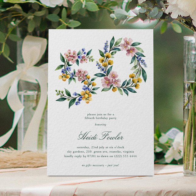 Invitación Elegante Floral Botánico 50 Cumpleaños 50 (Subido por el creador)