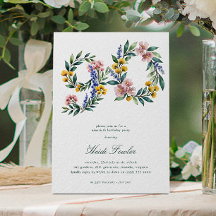 Invitación Elegante Floral Botánico 60' Cumpleaños 90
