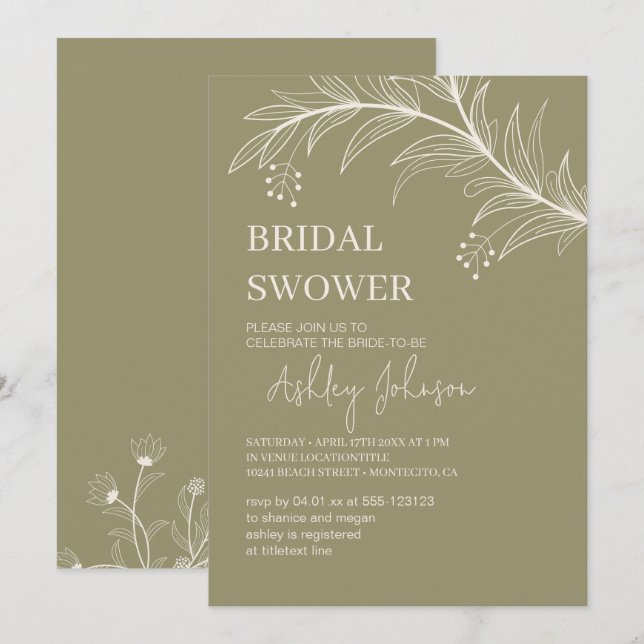 Invitación Elegante floral "Bridal Shower" (Anverso / Reverso)