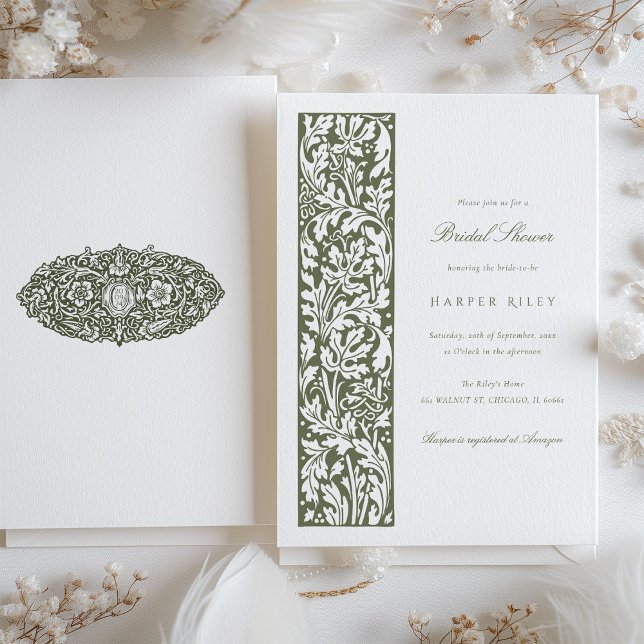 Invitación Elegante Floral Bridal Shower Olive Cream (Subido por el creador)