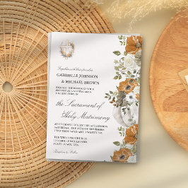 Invitación Elegante Floral Brillante Naranja Boda Nupcial de