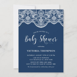 Invitación Elegante Floral Brocade Lace Blue Baby Shower