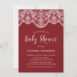 Invitación Elegante Floral Brocade Lace Red Baby Shower
