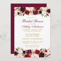 Elegante Floral Burgundy Gold Bridal Shower