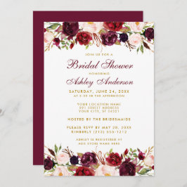 Invitación Elegante Floral Burgundy Gold Bridal Shower