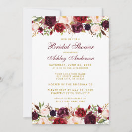 Invitación Elegante Floral Burgundy Gold Bridal Shower W