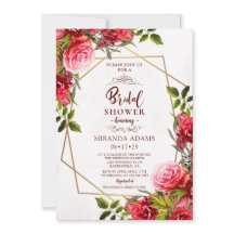 Elegante Floral Burgundy Gold Frame Bridal Shower