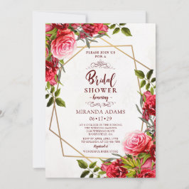 Invitación Elegante Floral Burgundy Gold Frame Bridal Shower