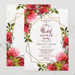 Invitación Elegante Floral Burgundy Gold Frame Bridal Shower