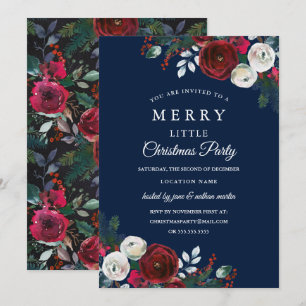Invitación Elegante floral burgundy navidad fiesta