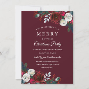 Invitación Elegante Floral Burgundy Rojo Fiesta de Navidad