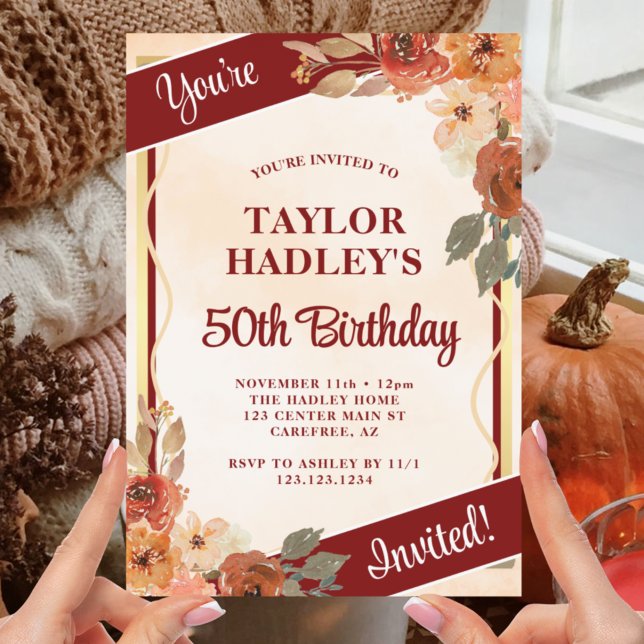 Invitación Elegante Floral Caída 50 cumpleaños (Subido por el creador)
