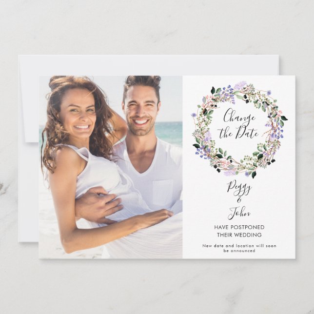 Invitación Elegante floral cambia la foto pospuesta (Anverso)
