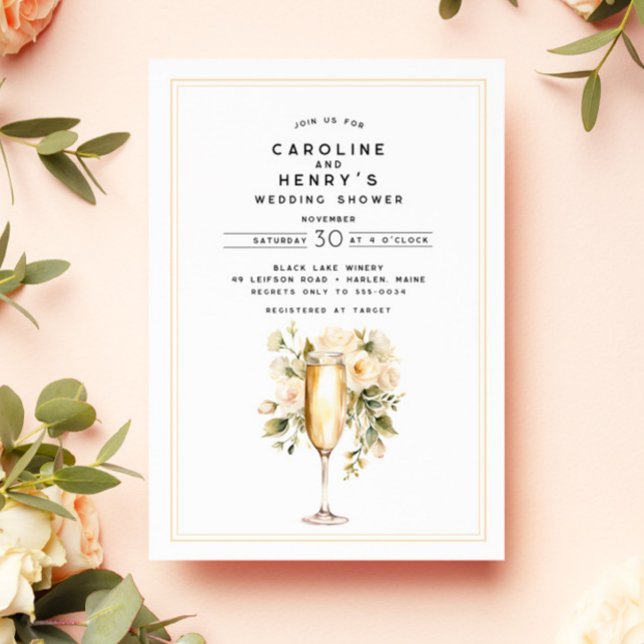 Invitación Elegante Floral Champagne Parejas Boda Ducha (Subido por el creador)
