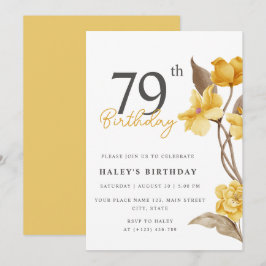 Invitación Elegante Floral Chic Simple Cumpleaños 79 Amarillo