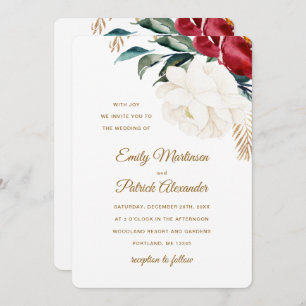 Invitación Elegante floral con Boda de Navidades verdes