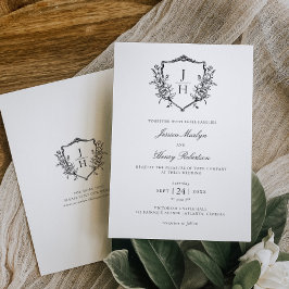 Invitación Elegante Floral Crest Monograma Boda 