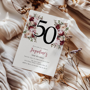 Invitación Elegante Floral Cumpleaños 50