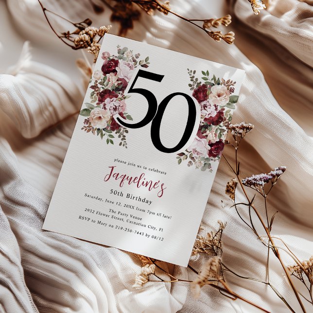 Invitación Elegante Floral Cumpleaños 50 (Subido por el creador)