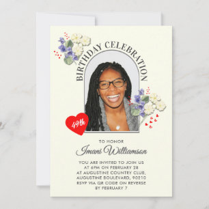 Invitación Elegante floral CUMPLEAÑOS de FEBRERO para cualqui
