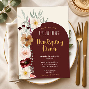 Invitación Elegante Floral Dar Gracias a Dios Cena de Acción