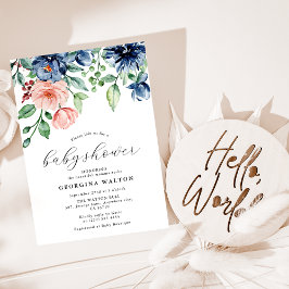 Invitación Elegante floral de acuarela, baby shower de follaj