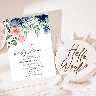 Invitación Elegante floral de acuarela, baby shower de follaj