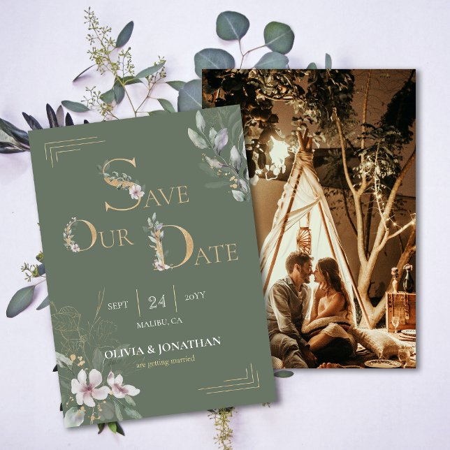 Invitación Elegante floral de acuarela botánica salva las fec (Elegant Botanical Watercolor Floral Save the Dates Invitation)