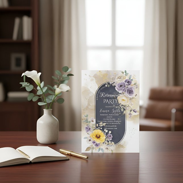 Invitación Elegante Floral de Acuarela en Púrpura Amarillo Or (Subido por el creador)