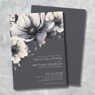 Invitación Elegante Floral de Acuarela Gris para Boda